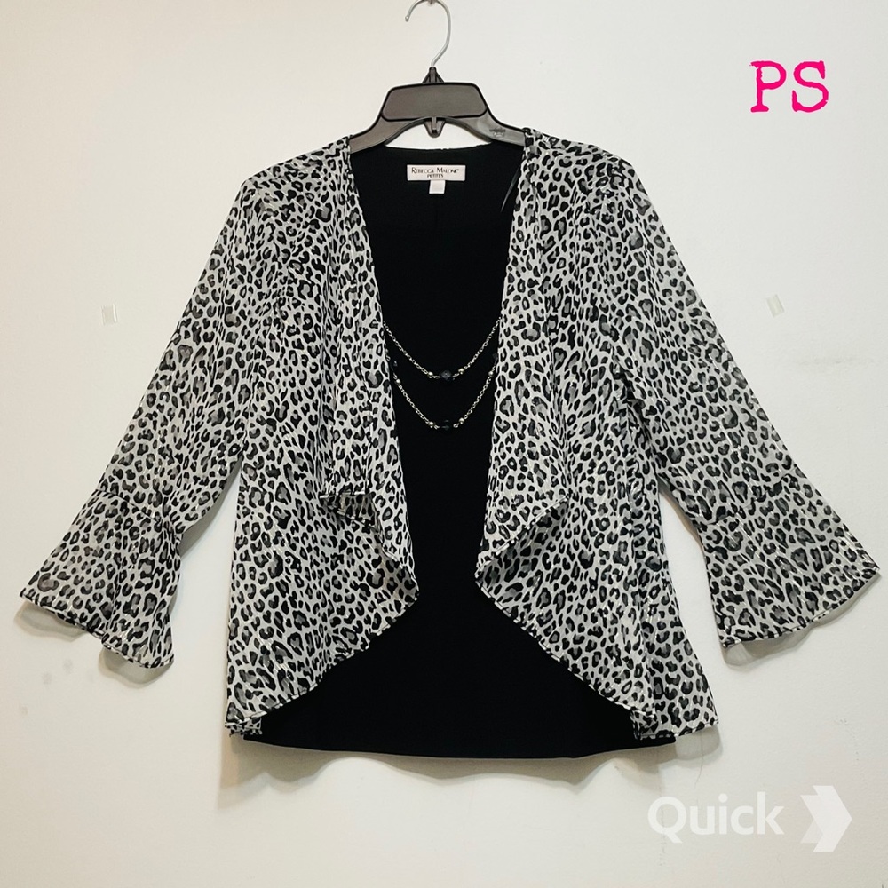 PS - New Rebecca Malone Leopard 3-in-1 Blouse w/ 4 pcs removable necklace